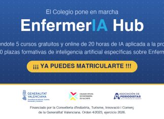 El Colegio de Enfermería de Alicante pone en marcha EnfermerIA Hub ofreciéndote 5 cursos gratuitos y online de 20 horas de IA aplicada a diferentes áreas de la profesión
